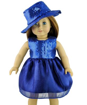 China Deep Blue Paillette Satin Short Prom Dress for Dolls with Top Hat for sale