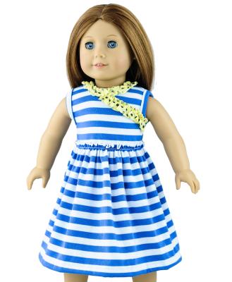 China Blue And White Streak Golden Neckline Nylon Dress /  Clothing for American Girl Dolls for sale