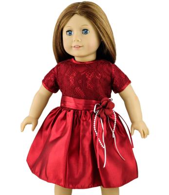 China Beautiful Rose Red Lace Applique Satin Prom Dress For 18 inch Doll for sale