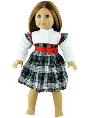 China Cute Black And Gray Plaid Cotton Long Sleeve Dress For 18 inch Doll for sale