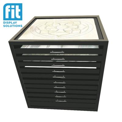 China Store Tile Branded Showcase Cabinet With Drawer Stone Display Floor Stone Drawer Display Rack for sale