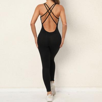 China Red Sexy One-Piece Seamless Breathable Fitness Gym Women Gym Wear Suit Yoga Workout Jumpsuit Active Slingback Sports Jumpsuit for sale