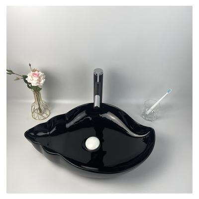 China Modern Leaf Shape Wash Basin Cabinets Irregular Vanity Top Ceramic Vessel Sink for sale