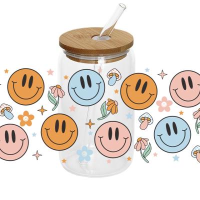 China Hot Sale Eco-Friendly Uvdtf Transfers Waterproof Custom Sticker UV Dtf Mug Wrap Transfers Happy Smile For Mugs Glass Mugs for sale