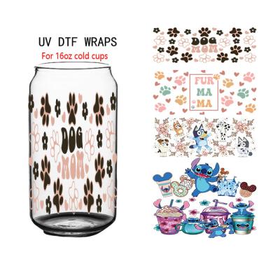 China Wholesale Custom Eco-Friendly Uvdtf Mug Wraps Stickers Waterproof UV Dtf Mug Wraps Dog Transfer Stickers For 16Oz 20Oz 24Oz Cold Mugs for sale