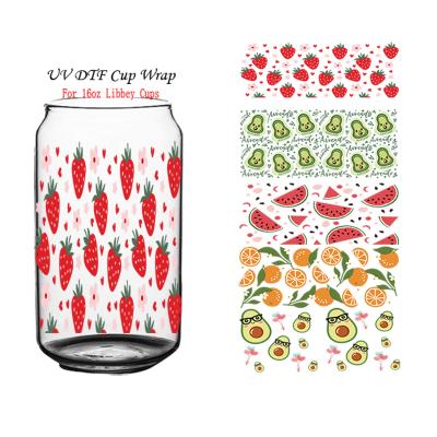 China Hot Sale Eco-friendly Summer Fruit Eco Remover Transfers UV Dtf Mug Wrap Halloween Transfer For 16Oz 20Oz 24Oz Coffee Mug for sale