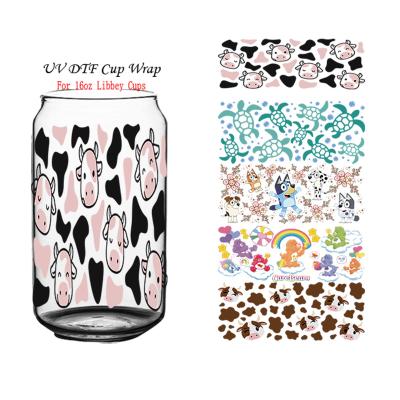 China Wholesale Cute Animal Tumbler Eco-friendly Wraps Waterproof Uv Dtf Libby Glass Wraps Uvdtf Sticker Transfer For Cold Mugs for sale