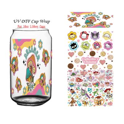 China New Design Eco-friendly Cartoon Uvdtf Mug Wraps 16Oz 20Oz Libbey Dtf Waterproof UV Transfers For Kid Cups Wraps for sale