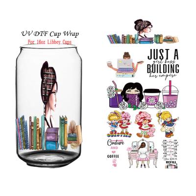 China Wholesale Girls Dtf Mug UV Decals Eco-Friendly Power Waterproof 16Oz 20Oz 24Oz Dtf Libbey Wrap UV Transfer Stickers For Mugs for sale