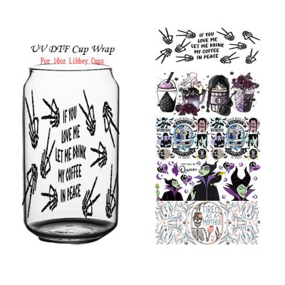 China Custom Hot Sale Eco-Friendly 16Oz Halloween Pen Wrap Uv Dtf Cup Wrap Transfers Libbey Glass Wraps Decalsfor Cold Mugs for sale