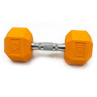 China Universal High Quality Cheap Price Colorful Logo Strength Training Gym PEV Weight Hex Dumbbells Custom Dumbbells for sale