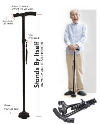 China Elderly 2 Handle Cane Two Folding Twin Handled Walking Stick With Light For The Elderly for sale