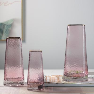 China Modern Minimalist Crystal Crafts Pink House Decor Hand Blown Glass Home Vase for sale