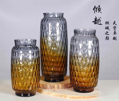 China High End Amber Country Style Hand Blown Vase Mid Century Fashion Modern Home Decor Vase for sale