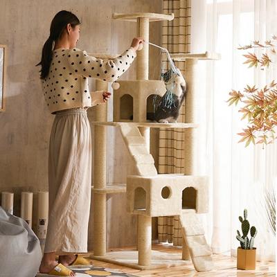 China Sustainable Luxury Cat Tree Tower Cat Nest A Stable Play House With 2 Large Condominiums for sale