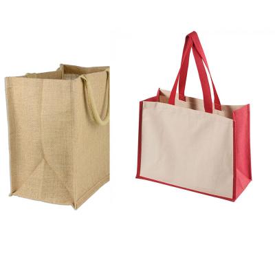 China Reusable Handle Woven Jute Burlap Sack Jute Custom Shopping Bag for sale