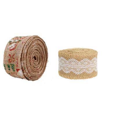 China Custom Cheap Gift Ribbon Merry Christmas Decoration Jute Ribbon For Gift Box Packing for sale