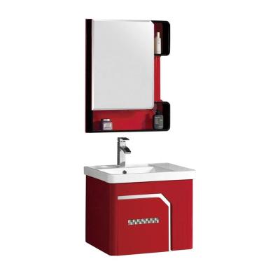 China Water Proof Red Waterproof Wall Mounted PVC Bathroom Mirror Cabinet for sale