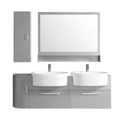 China New Design Water Proof Ceramic Double Basin PVC Bathroom Vanity for sale