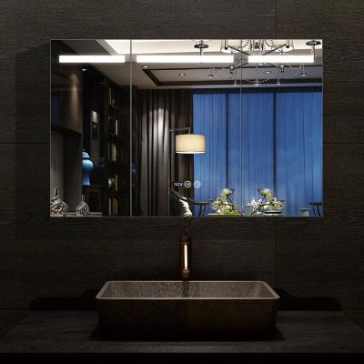 China Fashion Design Fogproof Intelligent Mirror Bathroom Rectangular Reduced Led Mirror With Time for sale