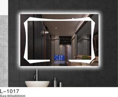 China Lighted Bathroom Smart LED Mirror With Time Display And Fog Light Led Bathroom Mirrors Porcelain Made for sale