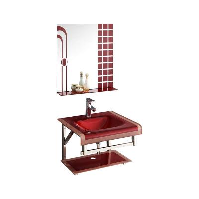 China Water Proof Bathroom Wall Mount Wash Hand Glass Basin Vanity Cabinets for sale