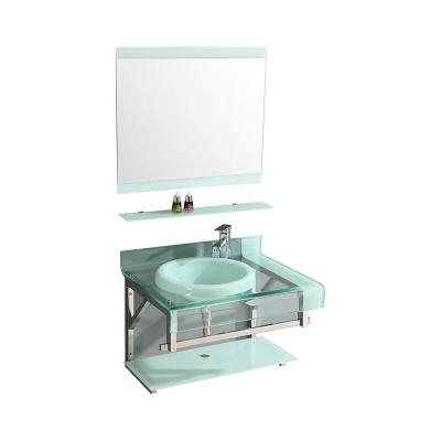 China Water Proof Integrated Clear Glass Bathroom Sink Washbasin Set Vanity Units for sale