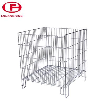 China Single-Sided Folding Clothing Storage Cage Mesh Basket Wire Metal Supermarket Storage Basket Rack for sale