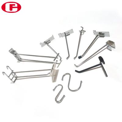 China Simple Accessories Supermarket Metal Wall Hook Retail Chrome Slatwall Pegboard Wire Display Hooks For Clothes Hanging Accessories for sale