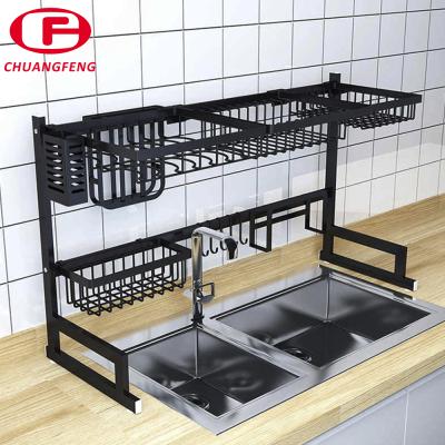 China Modern Multifunctional Kitchen Storage Shelf Over Sink Runner Up Drain Rack Metal Display Rack for sale