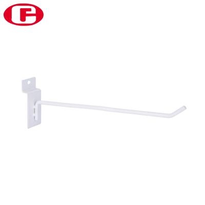 China Supermarket Merchandise Supermarket Slat Wall Metal Single White Powder Coated Clothing Hooks Show Commodities Length 200MM for sale