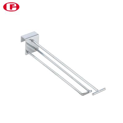 China Shop Merchandise Display Supermarket Square Tube Clothes Display Metal Hook Double Hanging Steel Hooks With Price Tag for sale