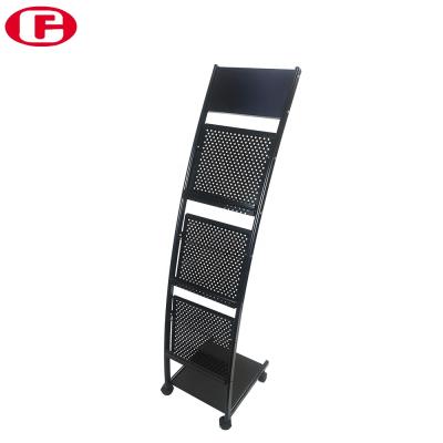 China Floor Standing Vertical Metal Mesh Magazine Shelf Display Wire Magazine Holder Book Rack Stand for sale