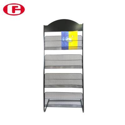 China Wholesale Portable Floor Magazine Rack Powder Coating Metal Magazine Display Rack Used In Shops/Store /Library for sale