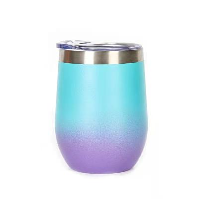 China Stocked Egg Shape Tumbler Mug Sublimation 12oz Glitter Stainless Steel Wine Tumbler Mug With Lid And Straw for sale