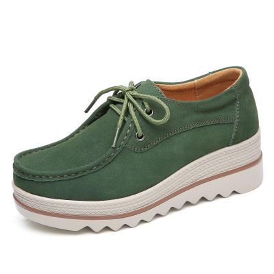 China Anti-Smell Lace Up LOGO Height Increasing Loafers Loafers Custom Made Female Suede Leather Moccasin Shoes For Women for sale