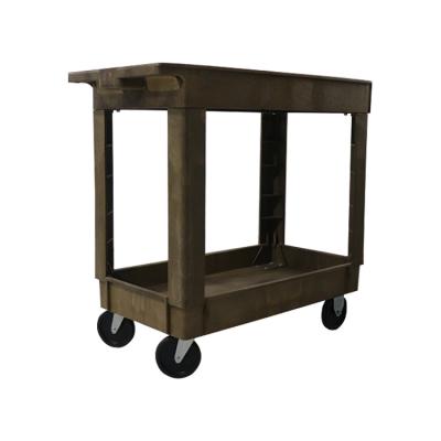 China Industrial Utility Cart with Large Tray Plastic Service Carts 3 Shelves Top Plastic Storage Cart with 550 Pounds Load Capacity and Handles for sale