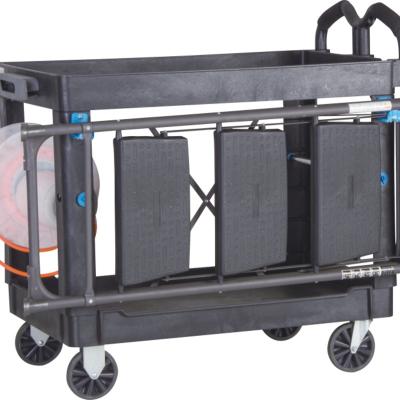 China Industrial Service Cart with New Large Tray Plastic Service Carts 2 Shelves Top Plastic Storage Cart with 450 Pounds Load Capacity and Handles for sale