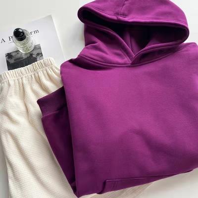 China Anti-Wrinkle LUXI Wearable Fashion Hoodie Beige Olive Green 380gsm White Thick Hoodies No Straw String Purple Hoodie for sale