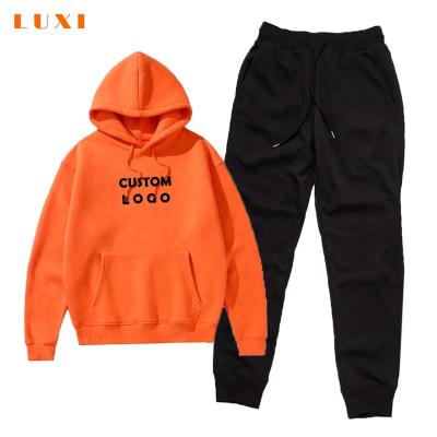 China LUXI Sustainable Apparel Same Color Navy Dimgray Black Hoodie Set Sporty Casual Fashion Terry Sweatsuit Custom Logo French Cotton Two Piece for sale