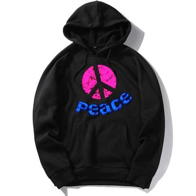 China Anti-wrinkle LUXI Factory Wish World Peace Printing Black Hoodies Good Quality Fleece Hoodies for sale