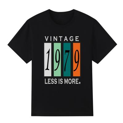 China Anti-Wrinkle LUXI Way Fashion Clothing Factory Price T-shirt Street Wear Trendy T-shirts Drop Shoulder 1979 Vintage Printing T Shirts for sale