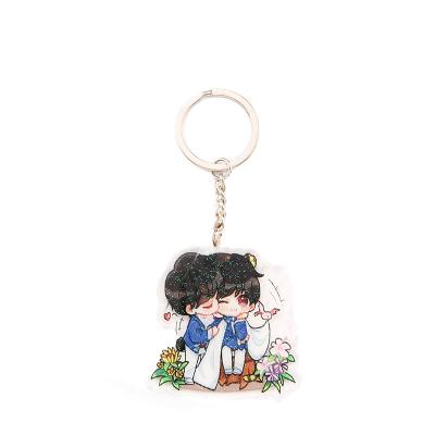 China Creative Custom Design Expoxy Glossy Pendant Acrylic Resin Backpack Cartoon Glitter Key Chain for sale