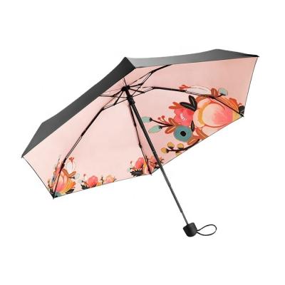 China Ultra Mini Minimalist Sunscreen UV Protect 5 Times Manual Open Umbrella With Black Coating for sale