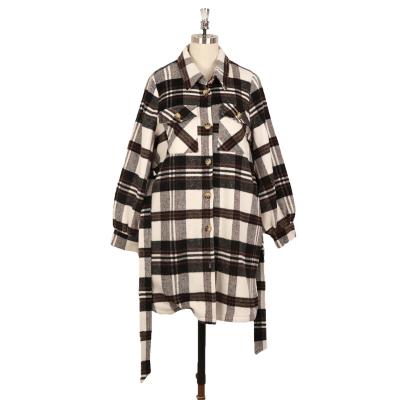 China Waterproof Alephan style designer women wool trench coat black and white check belt wool coats for autumn and winter for sale