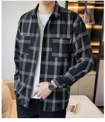 China Breathable Alephan spring & autumn plus size skin friendly cotton black and white plaid printed casual men loose shirt for sale