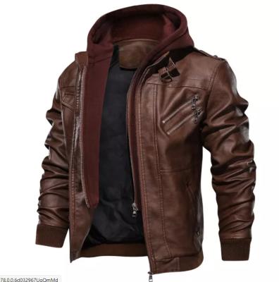 China QUICK DRY Wholesale Fashion Men Racer Motorcycle PU Leather Jackets  Hooded Coat Black Brown Leather Jacket chaquetas de cuero hombre for sale