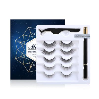 China Soft Natural Enhanced Magnetic Eyelashes With Eyeliner Tweezers Kit Self Adhesive Magnetic Eyeliner Pen And 5 Pairs Reusable Natural Eyelashes for sale