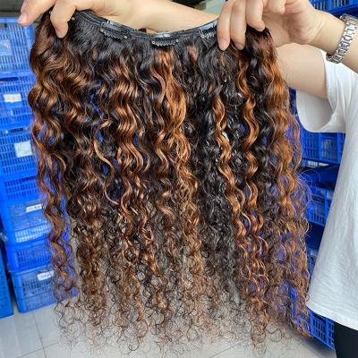 China Deep Wave Piano Curly Clip In Hair 100% Remy Brazilian Piano Weave Color Deep Wave Hair 30 Inch Clip In Hair Extensions for sale