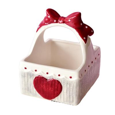 China Lovely Girl OEM Europe SYLWAN Ceramic Heart Shape Basket Porcelain Hamster House Christmas Ornament Ship Pink Hamster Accessories for sale